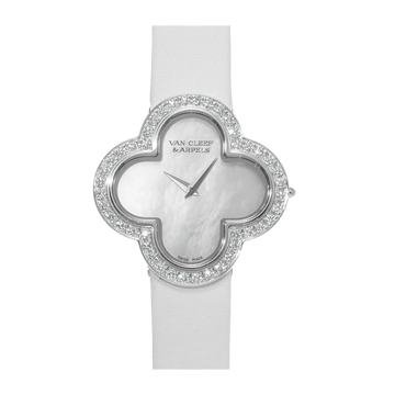 Alhambra Watch – 30mm White Gold, Zircon, Mother-of-Pearl