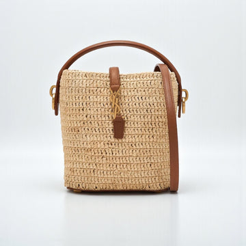 YSL Le 37 Mini Raffia Bucket Bag with Leather Accents