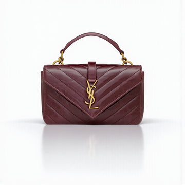YSL Mini College Chain Shoulder Bag in Maroon Leather