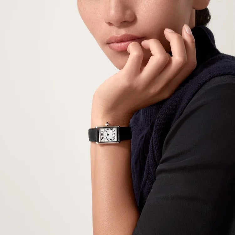 Tank Must de Cartier Watch 25mm Steel with Black Calfskin Strap