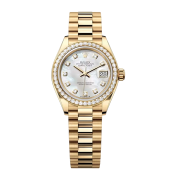 Lady-Datejust Oyster 28mm Watch in Yellow Gold & Pearl