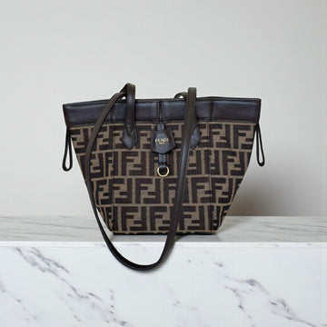 Fendi Origami Bag Brown Fabric with Jacquard FF Motif