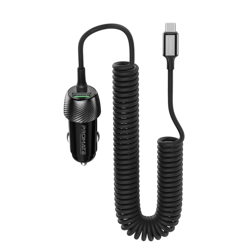 PROMATE PowerDrive-33PDC 33W Quick Charging Car Charger with USB-C Cable