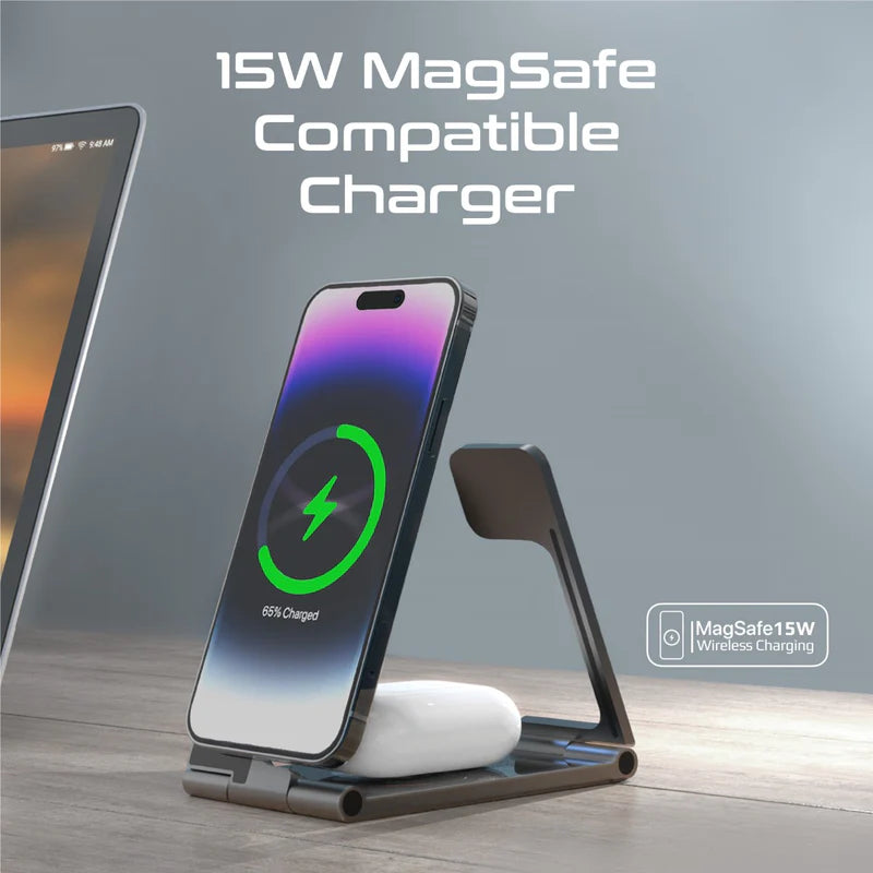 AuraFold-Trio  Ultra-Slim Transparent Foldable 15W MagSafe compatible Wireless Charging Station