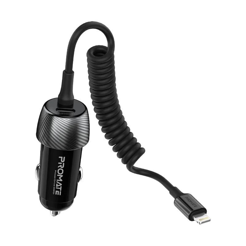 PROMATE PowerDrive-33PDI 33W Quick Charging Car Charger with Lightning Connector Cable