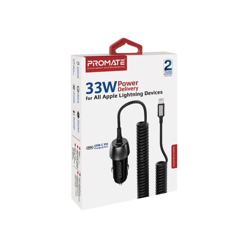 PROMATE PowerDrive-33PDI 33W Quick Charging Car Charger with Lightning Connector Cable