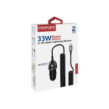 PROMATE PowerDrive-33PDI 33W Quick Charging Car Charger with Lightning Connector Cable