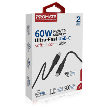 PROMATE PowerLink-CC200 60W Power Delivery Ultra-Fast USB-C Soft Silicon Cable