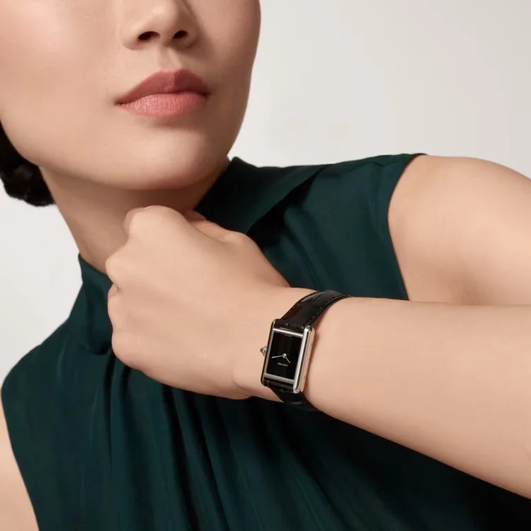 Tank Must de Cartier Watch Large Model with Black Strap