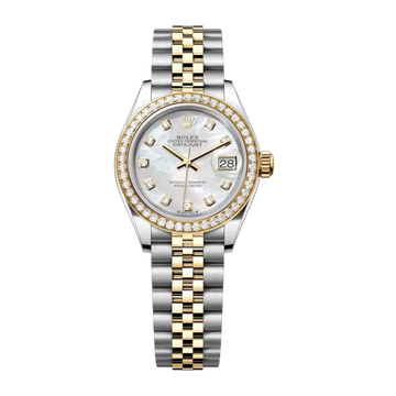 Lady-Datejust Oyster 28mm in Gold with Pearl & Zircon Dial