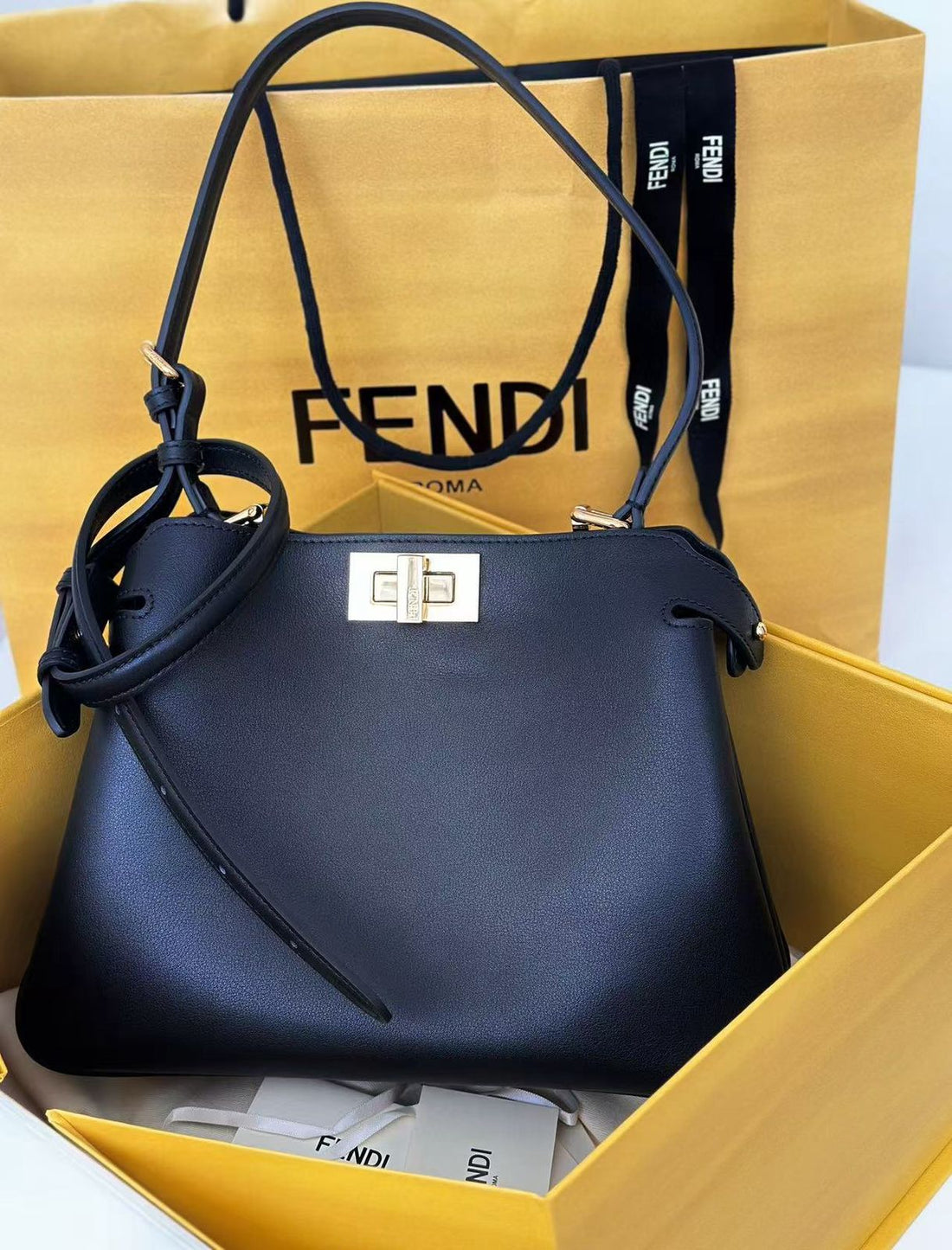 Fendi Peekaboo Soft Medium Black Calfskin Bag, 33 cm