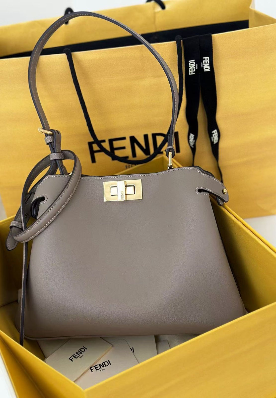 Fendi Peekaboo Soft Medium Gray Calfskin Bag, 33 cm