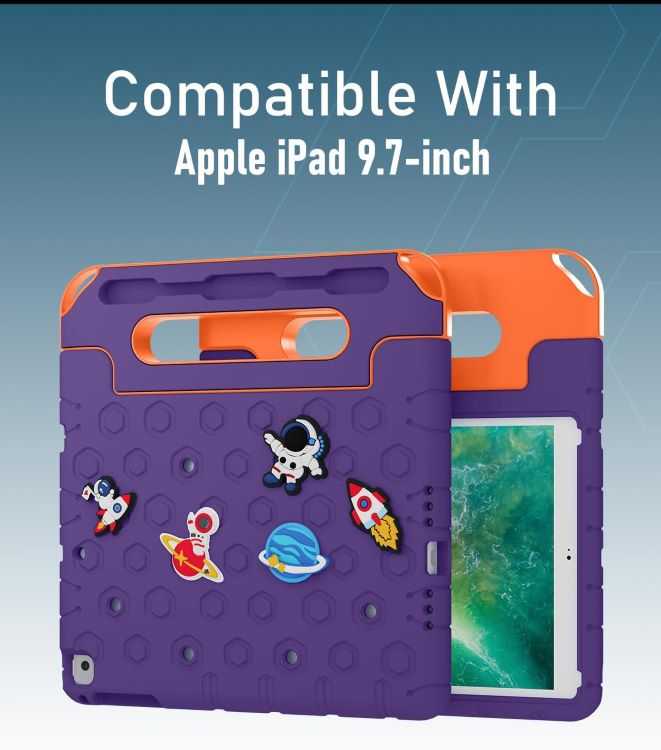 Moxedo Rugged Protective EVA Silicone Kids Case Cover, Shockproof DIY 3D Cartoon Pattern with Pencil Holder, Stand and Handle Grip Compatible for Apple iPad 9.7 inch  ( ipad air 1 /2  ipad 5/6 )