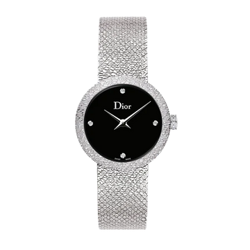 La D de Dior Satine Watch in Steel with Black & Zircon