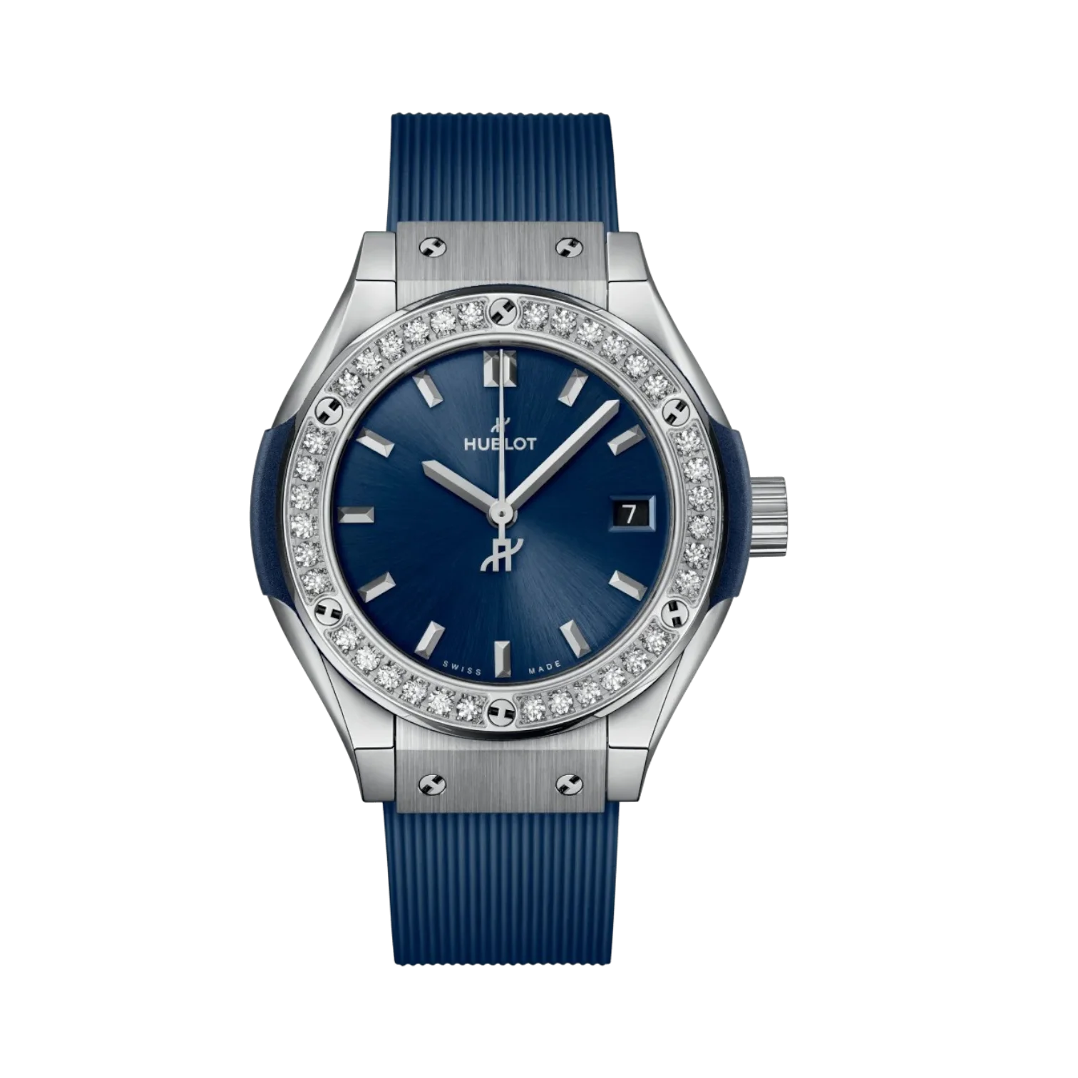 Classic Fusion Titanium Diamonds 33mm Navy Blue Rubber Strap