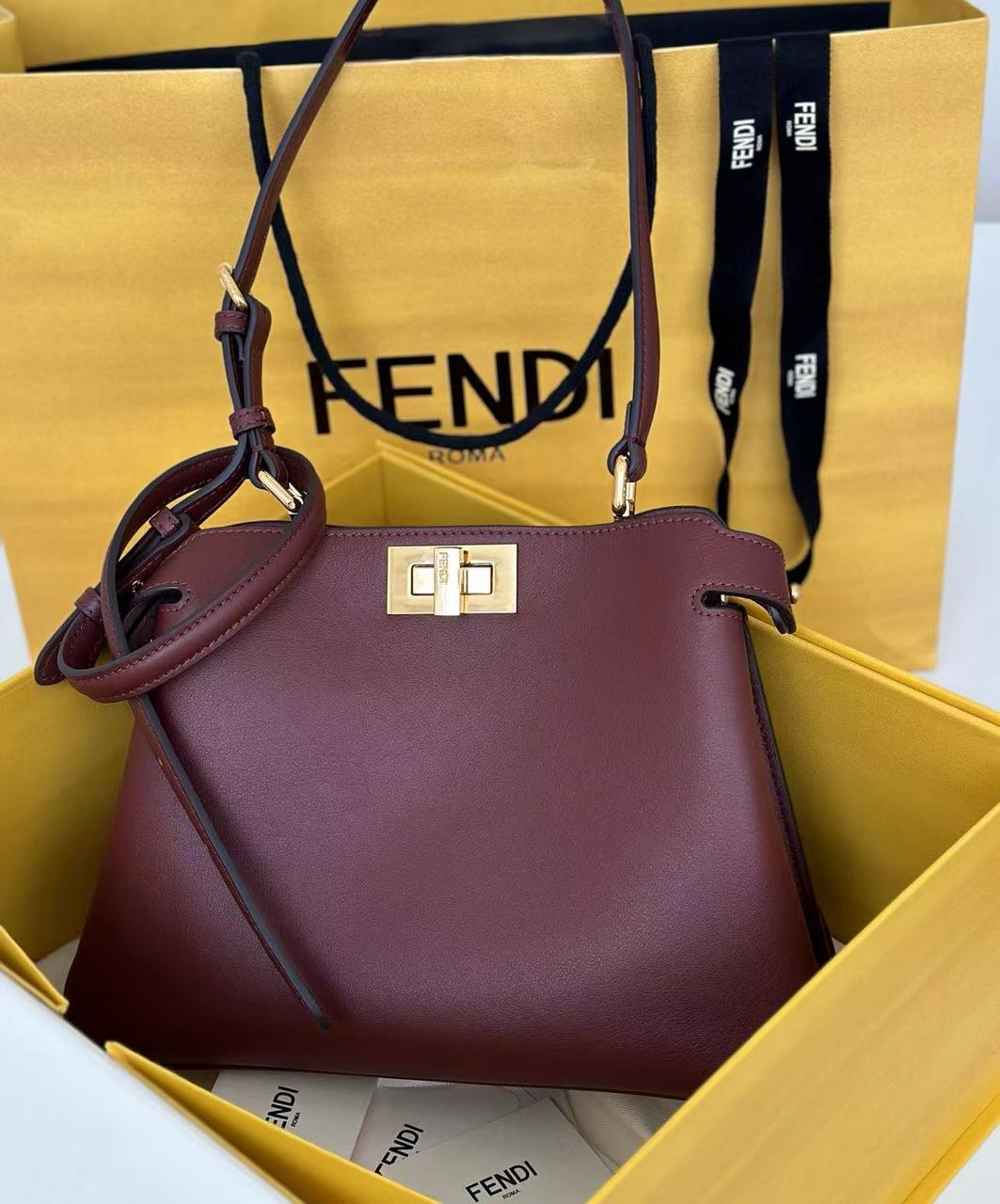 Fendi Peekaboo Soft Medium Maroon Calfskin Bag, 33 cm