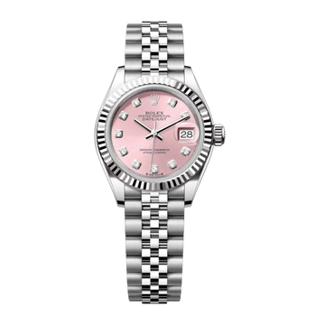 Lady-Datejust Oyster 28mm – White Gold, Pink Dial, Zircon Accents