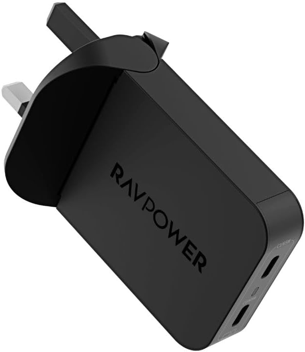 RAVPOWER PD Pioneer 65W 2-Port Wall Charger, GaN 5.0, Foldable Compact Design, iSmart Technology, Multi-Protection, Super Slim, Compatible with iPad, iPhone, MacBook,