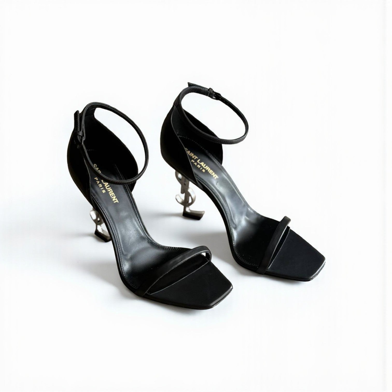 YSL Opyum Leather Logo Heels, 4.5" Heels, Smooth Leather, Box Damaged