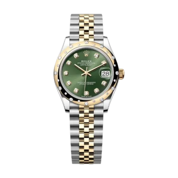 Datejust 31mm – White & Rose Gold, Green Dial, Zircon