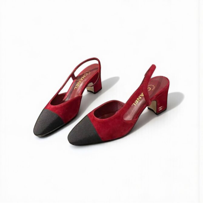 Chanel Slingback Heels, Cashmere, 2.5 inches Heels, Red & Black