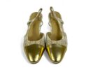 Chanel Slingback Heels, Fabric & Patent Leather, 2.5 inches Heels, Apricot & Golden