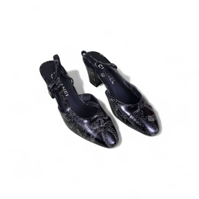 Chanel Slingback Heels, Lambskin, 2.5 inches Heels, Black