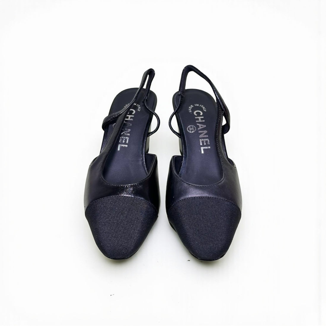 Chanel Slingback Heels, Calfskin & Grosgrain, 2.5 inches Heels, Black