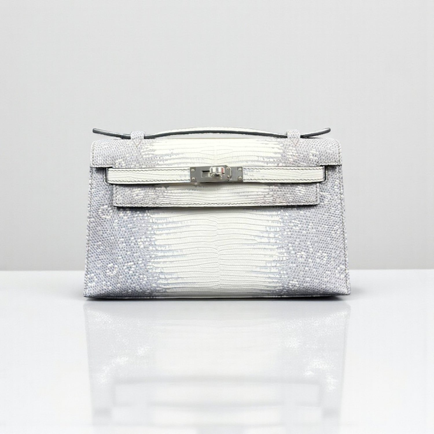 Hermès Kelly Pochette 21cm Veau Lizard Ombre Palladium Hardware