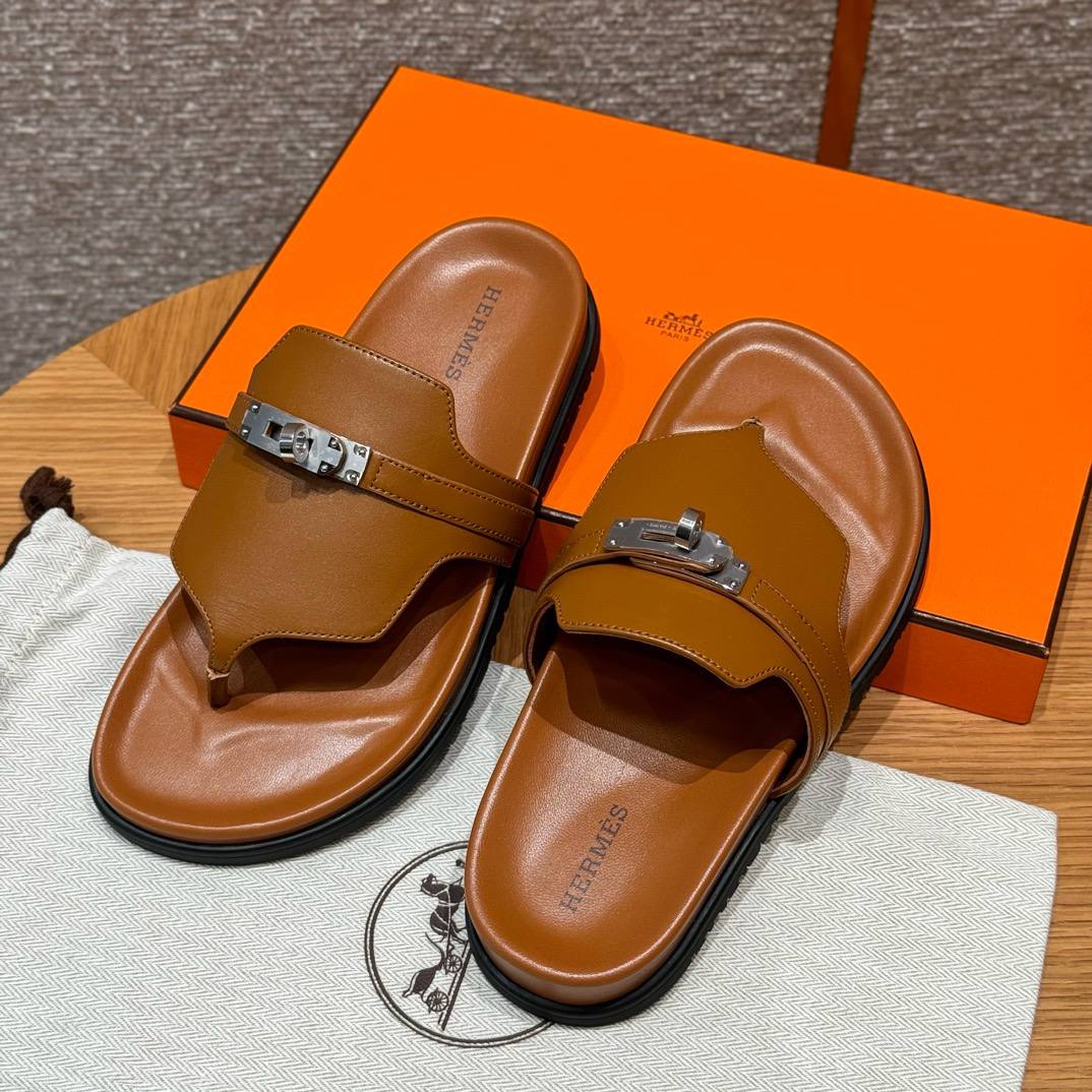 Hermes Empire Sandals, Silver Hardware, Calfskin, Rubber Outsole