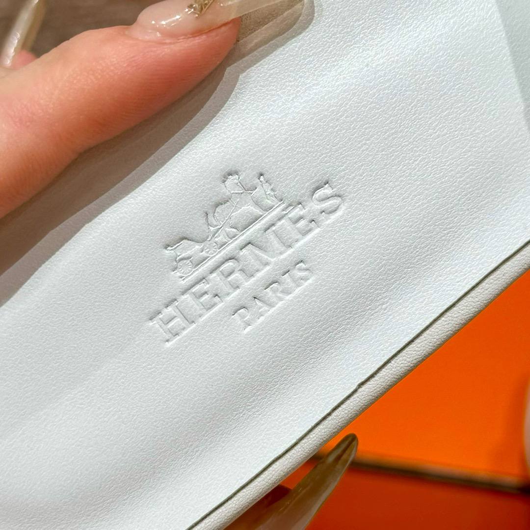 Hermes Gigi 50 Sandals, Blanc, Gold Hardware, Calfskin, 2" Heels