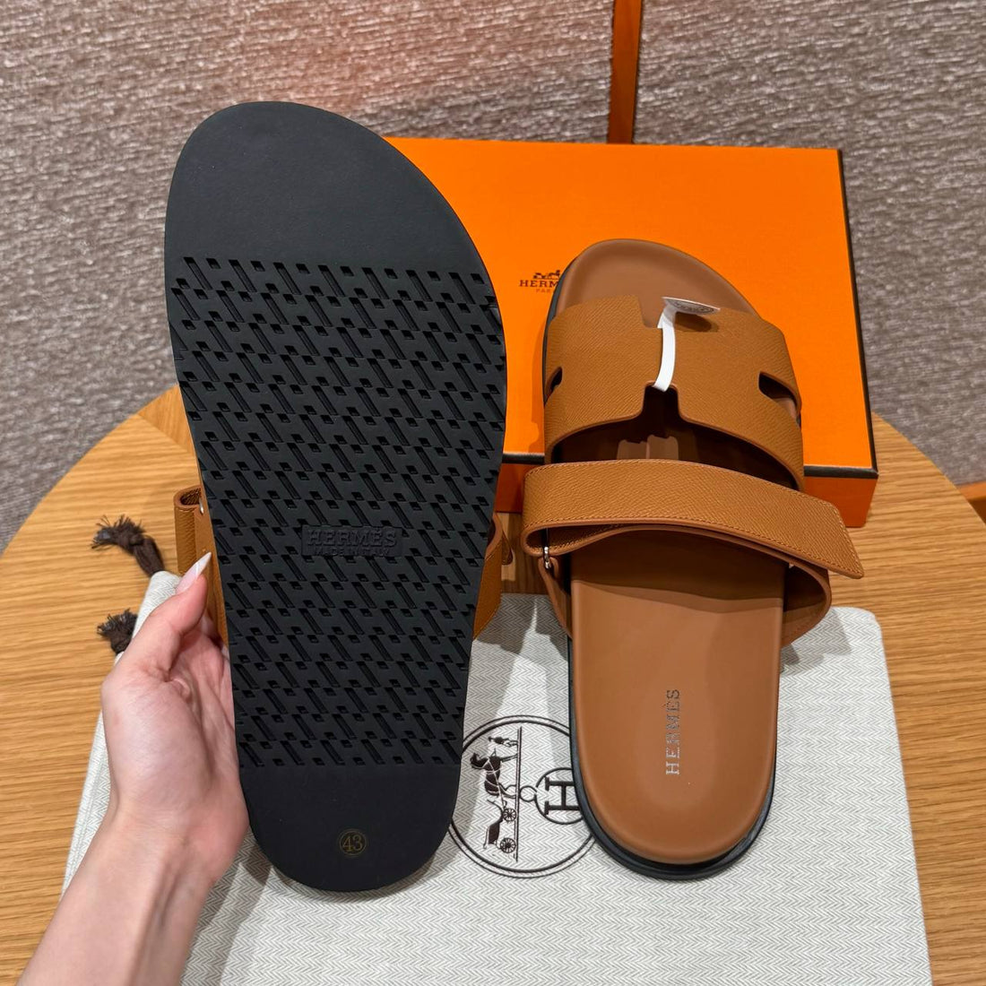 Hermes Chypre Sandals, Epsom Gold, Calfskin Bottom, Rubber Outsole