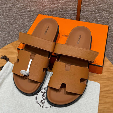 Hermes Chypre Sandals, Epsom Gold, Calfskin Bottom, Rubber Outsole