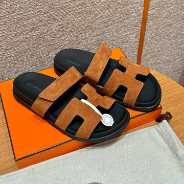 Hermes Chypre Sandals, Brown, Chamois Leather, Rubber Outsole