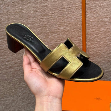 Hermes Oasis Sandals, Swift Dore, Soft Leather, 1.5" Heels, Dermal Outsole