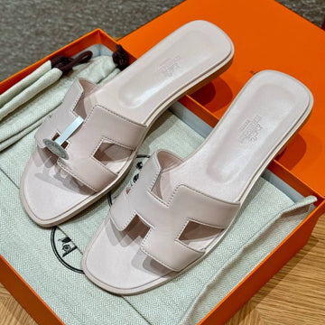 Hermes Oran Soft Sandal, Petal Powder, Calfskin/Swift, Dermal Outsole