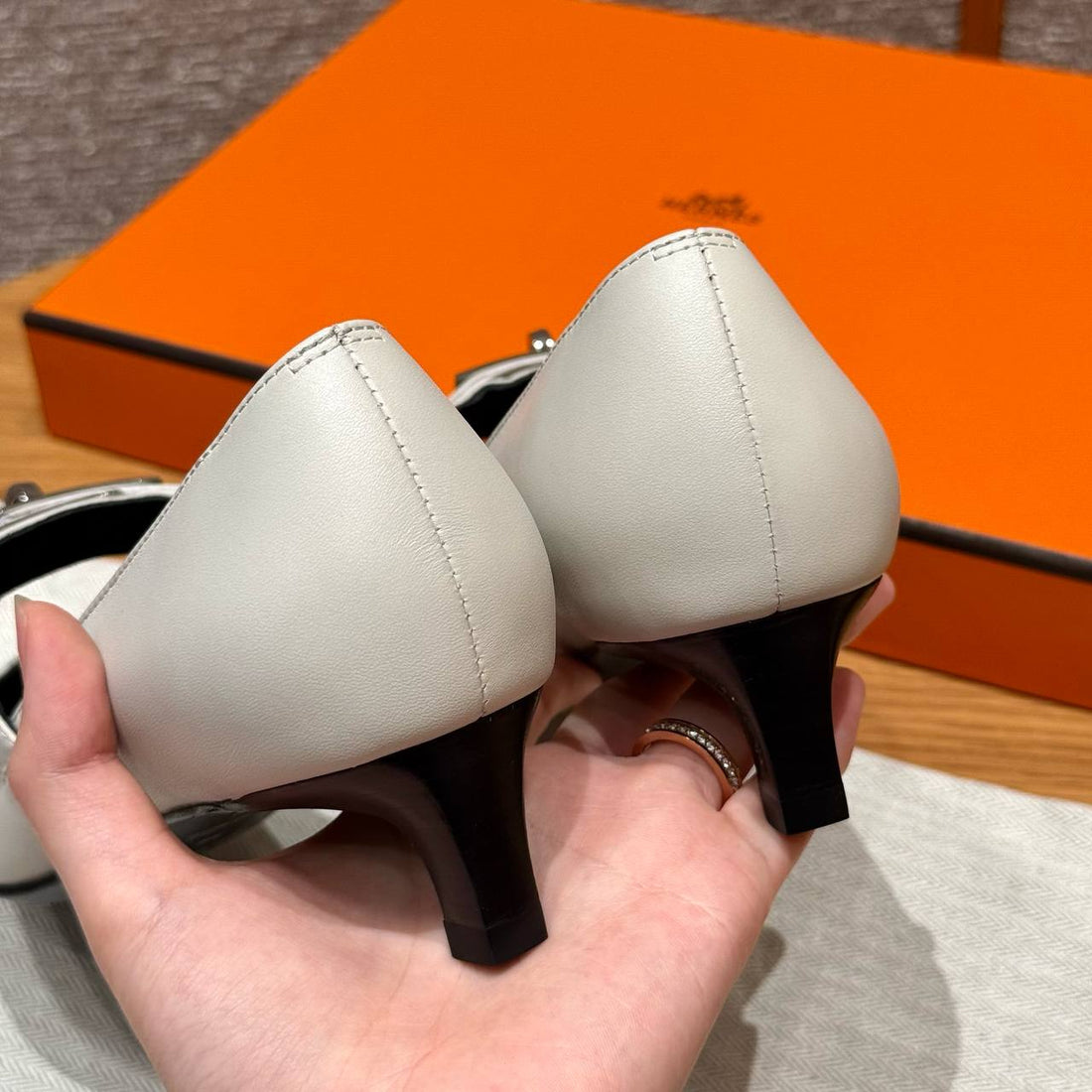 Hermes Kiara 40 Pump, Light Gray, Calfskin, 1.5 inches Heels