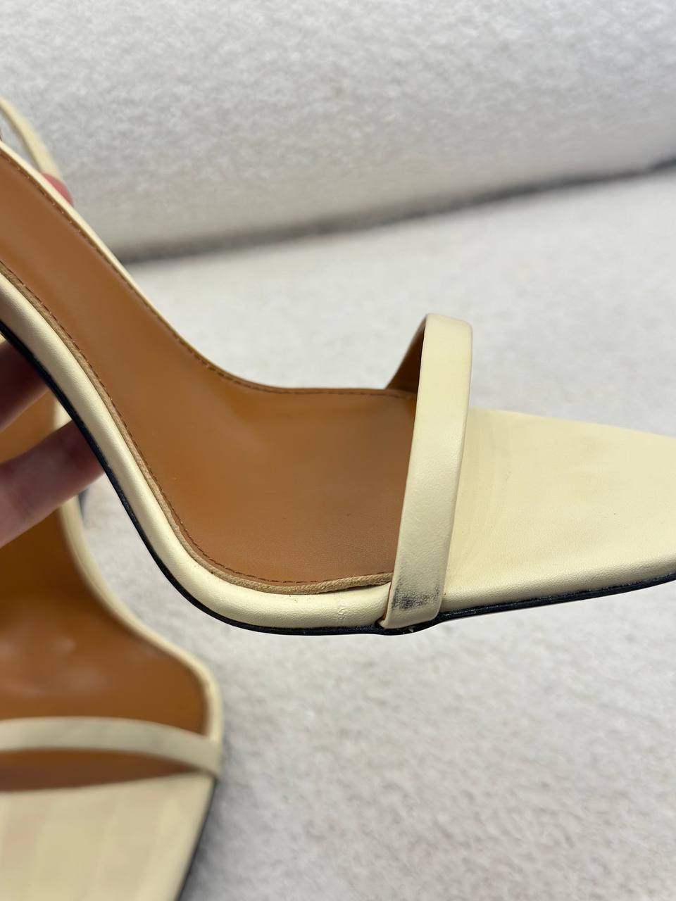 YSL Opyum Heels, Smooth Leather, 4.5" Logo Heels, Black Stain & Damaged Box
