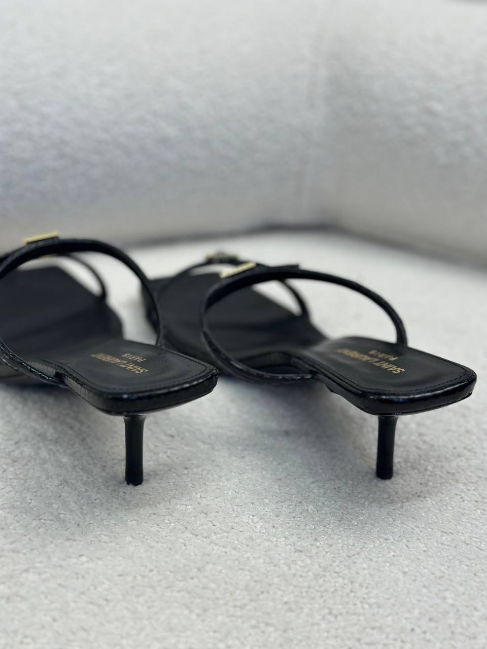 YSL Snake-Embossed Leather Sandal, 1.5" Heels, Leather Damage & Damaged Box