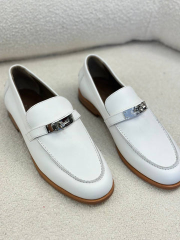 Hermes Destin Loafer, Smooth Calfskin, Silver Hardware, Dirty & Damaged Box