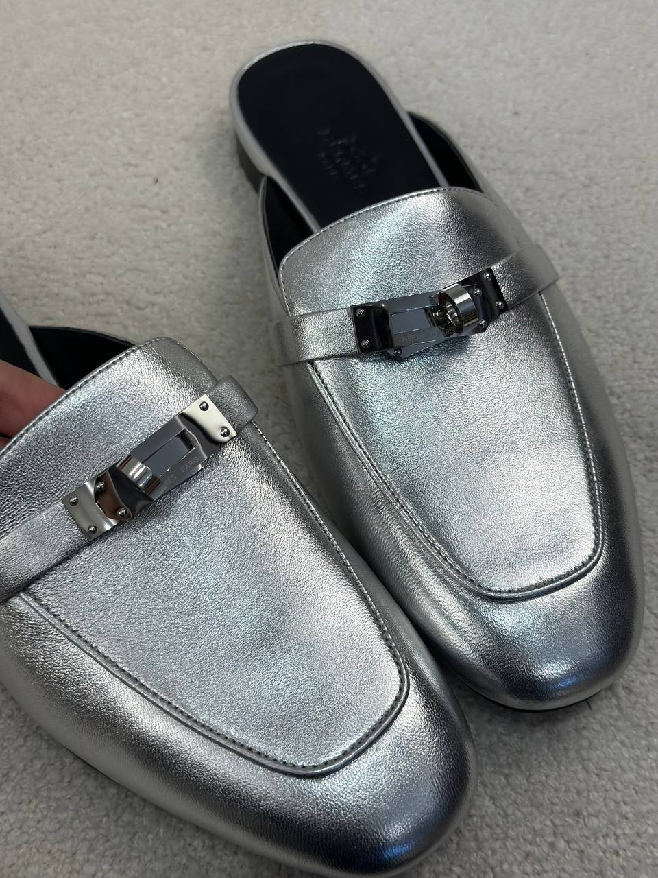 Hermes Oz Mule, Calfskin, Palladium Hardware, Dermal Outsole, Leather Scratch & No Brand Box