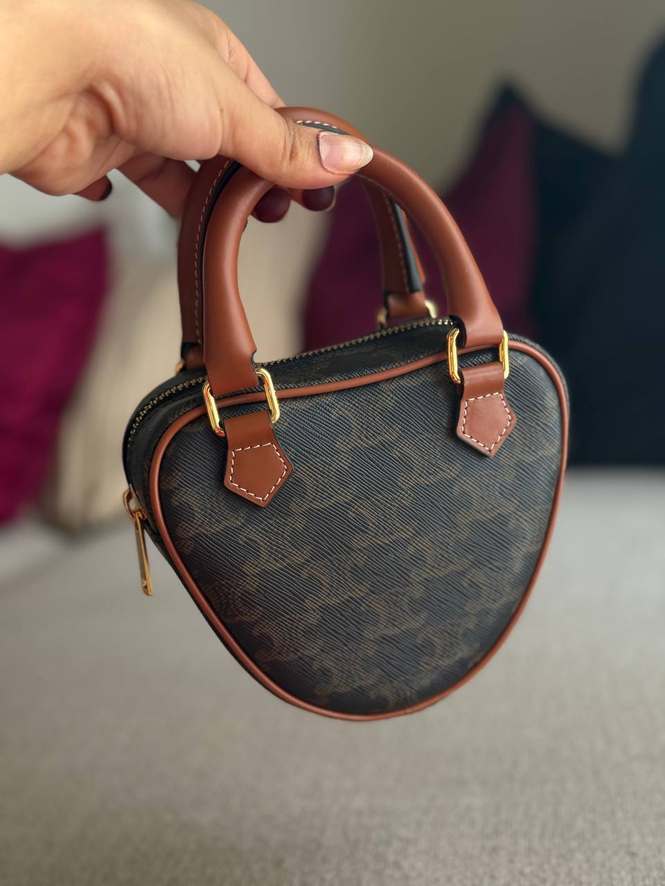 Celine Triomphe Canvas Heart Bag 12x14x5cm