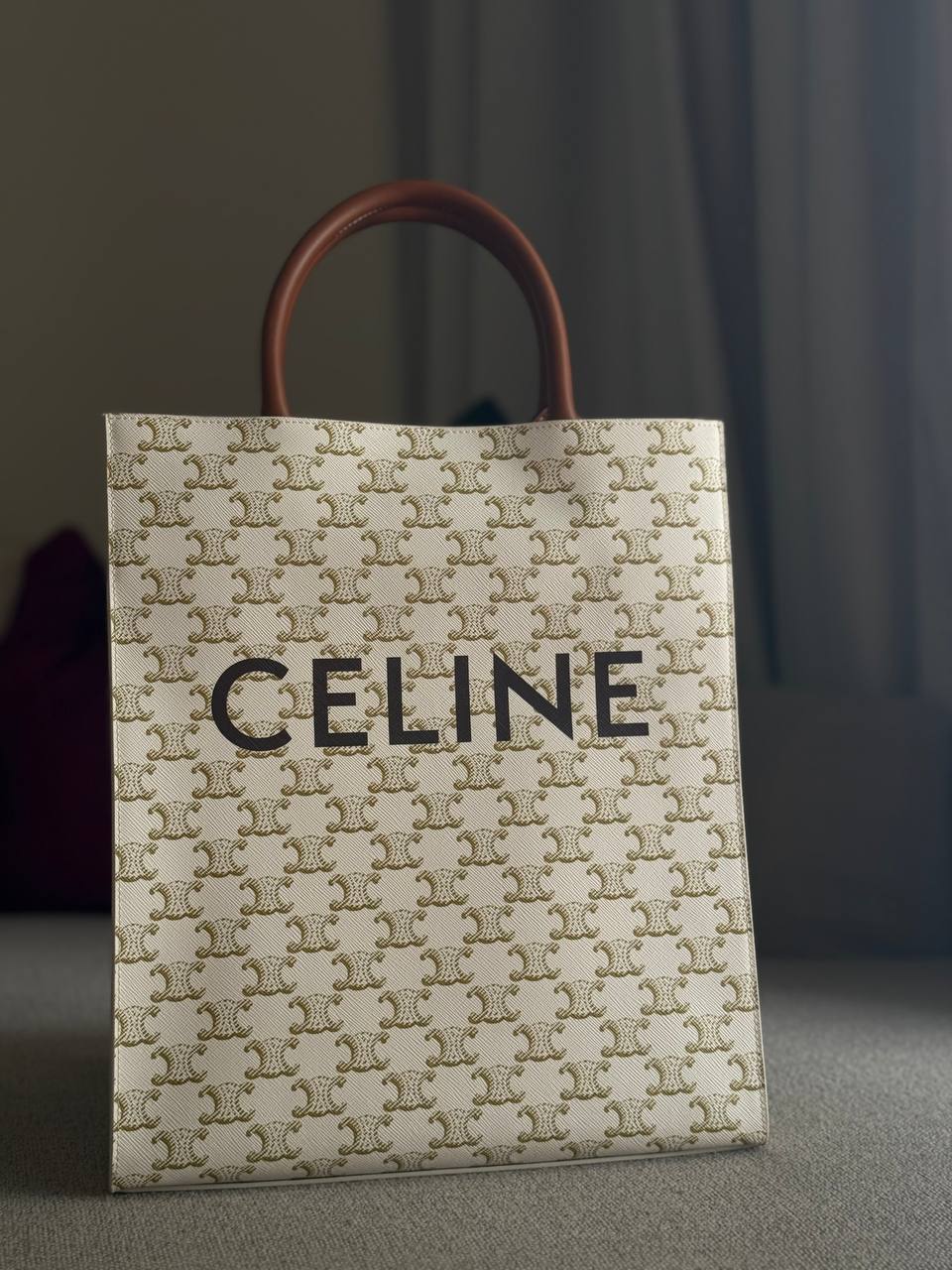 Celine Vertical Cabas Triomphe Canvas Calfskin 32x28x8cm