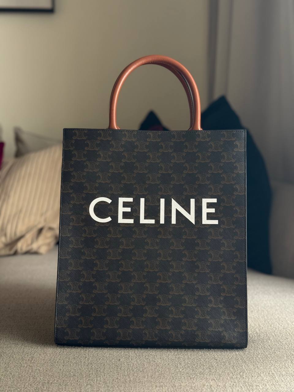 Celine Vertical Cabas Triomphe Canvas Calfskin 32x28x8cm