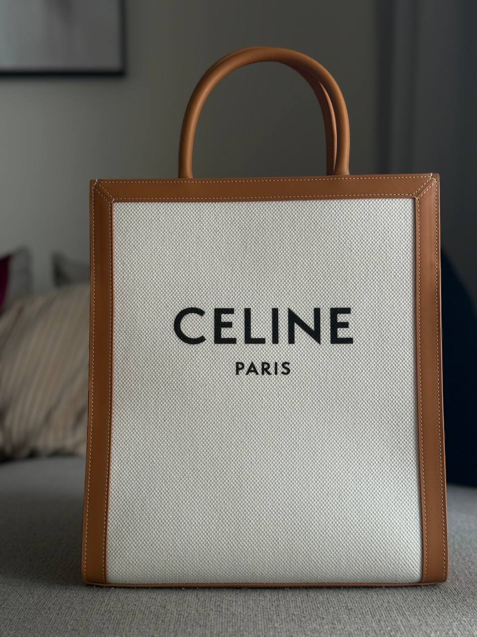 Celine Vertical Cabas Triomphe Canvas Calfskin 32x28x8cm