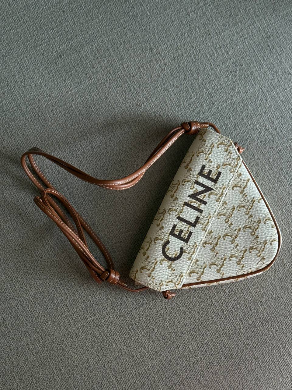 Celine Triangle Bag Triomphe Canvas 12x16x4cm