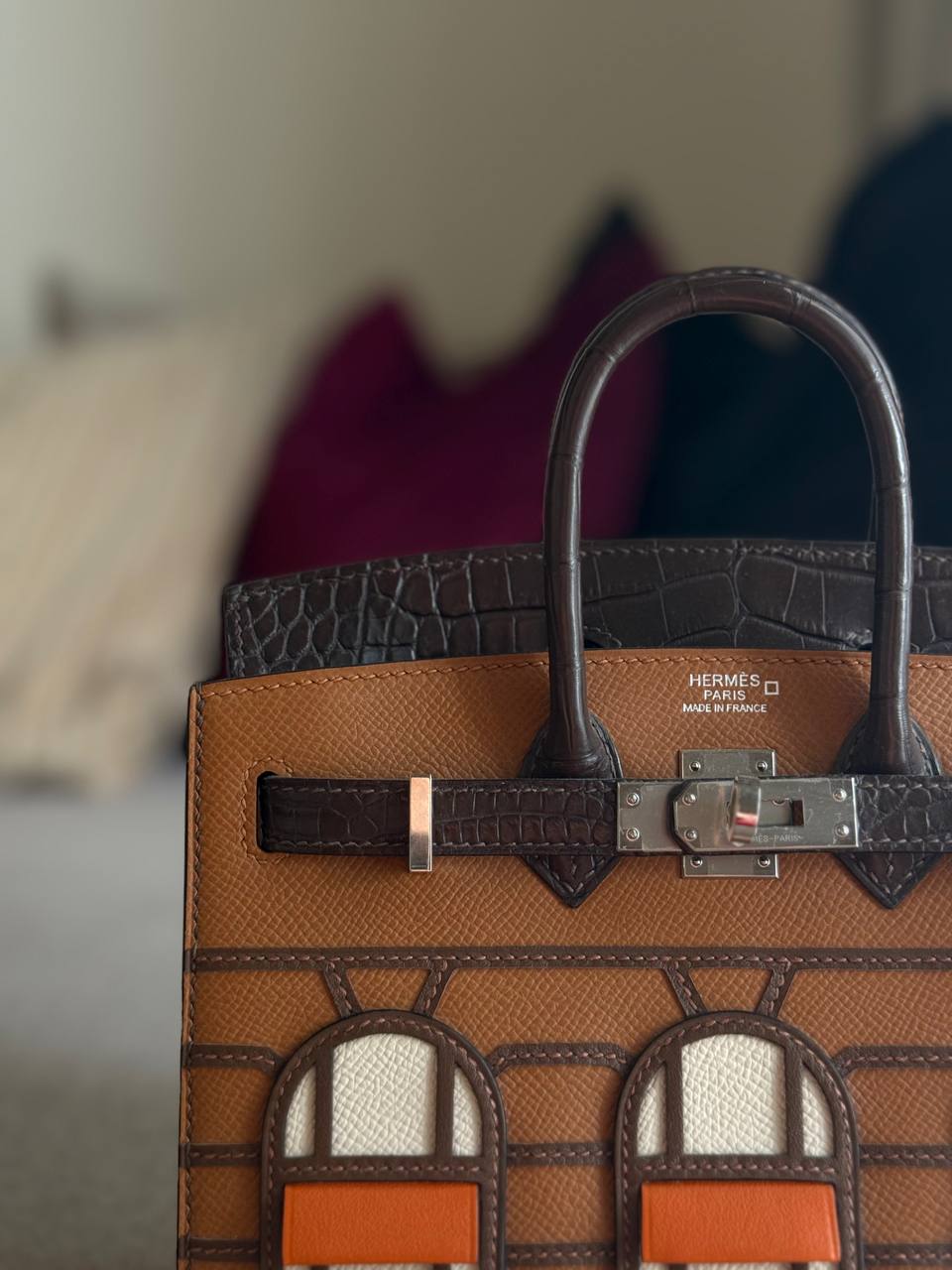 Hermès 20cm Birkin Sellier Faubourg Brown PHW Epsom Croco Leather 20cm