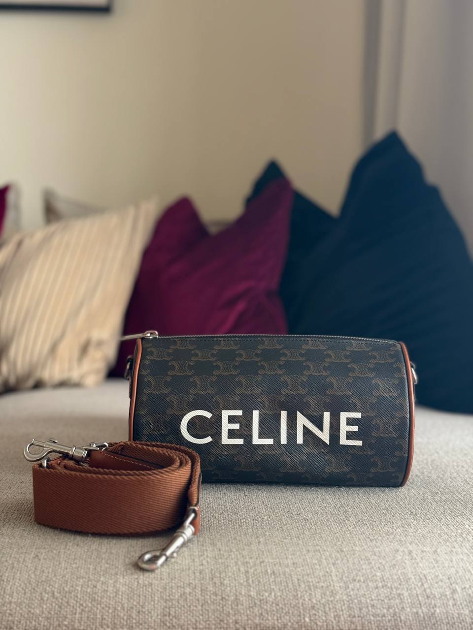 Celine Triomphe Cylinder Bag Canvas 13x23.5x12cm