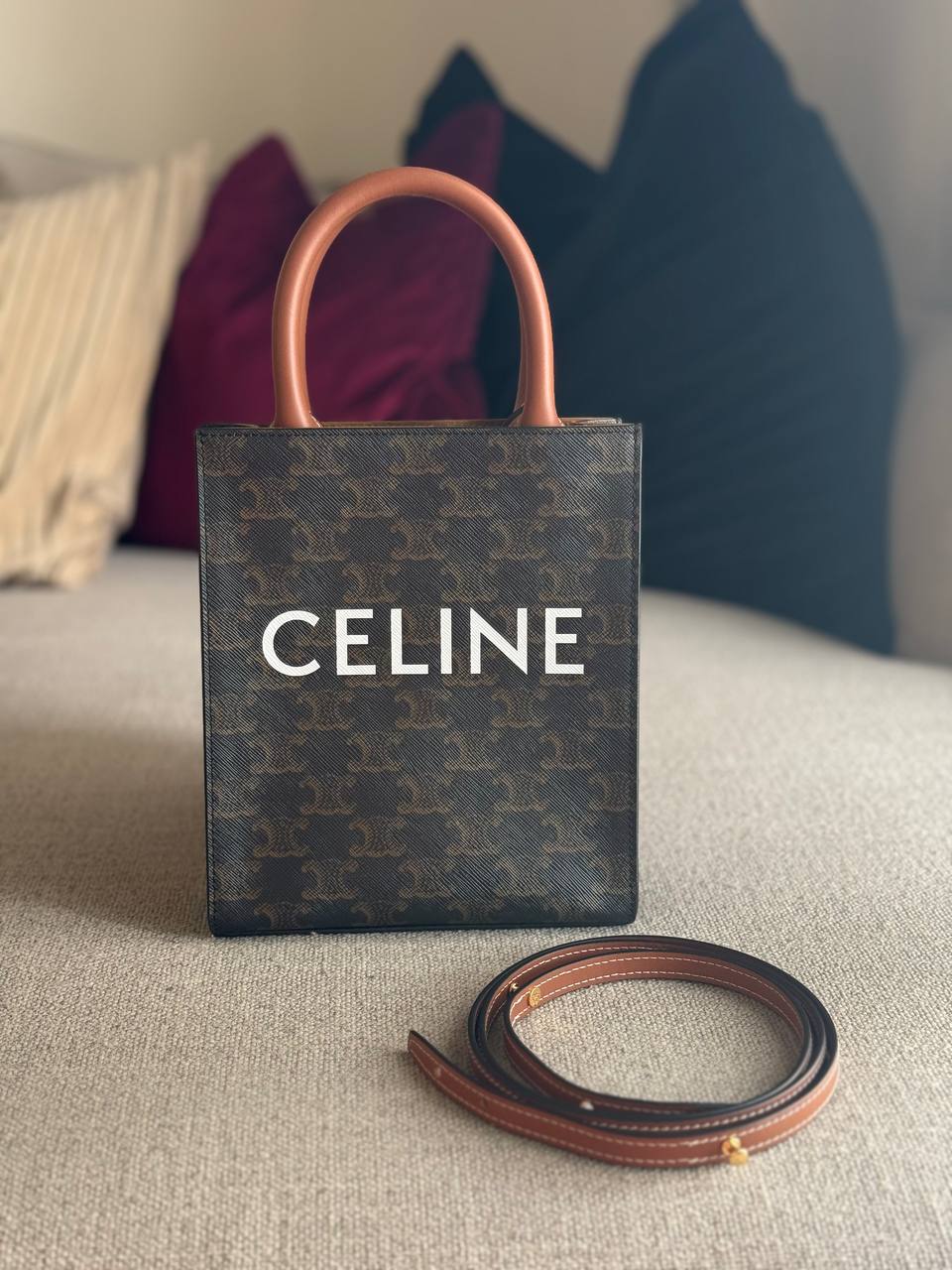 Celine Mini Vertical Cabas Triomphe Canvas 20x16.5x5cm