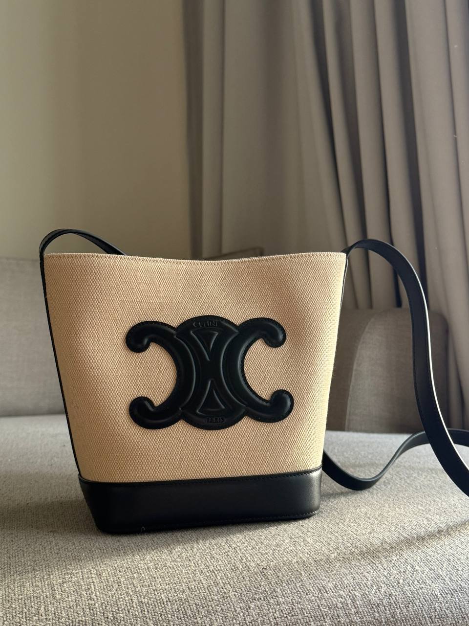Celine Small Bucket Triomphe Calfskin Canvas 21x18x13cm